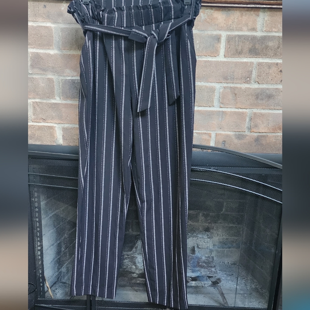 Candie's Paper Bag Belted Tie Waist Striped Trousers Size M